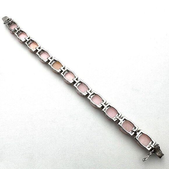 Pink Coral Clear Spinel Gemstone Sterling Silver Tennis Bracelet 7 Inch 26 Grams - Picture 5 of 6